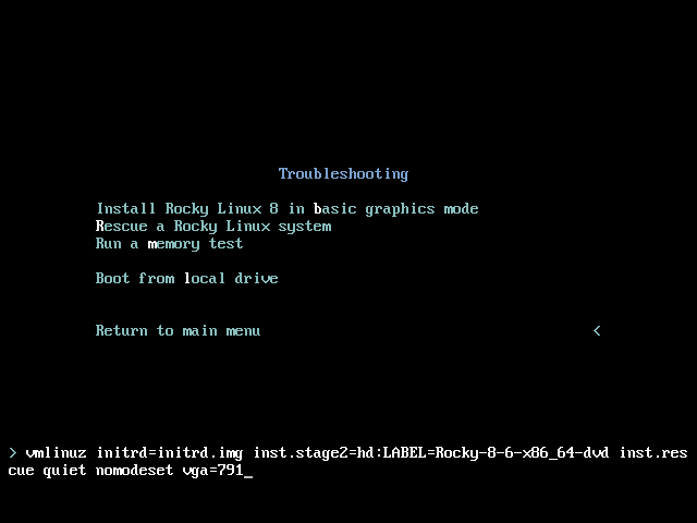 Console de secours Rocky Linux 8