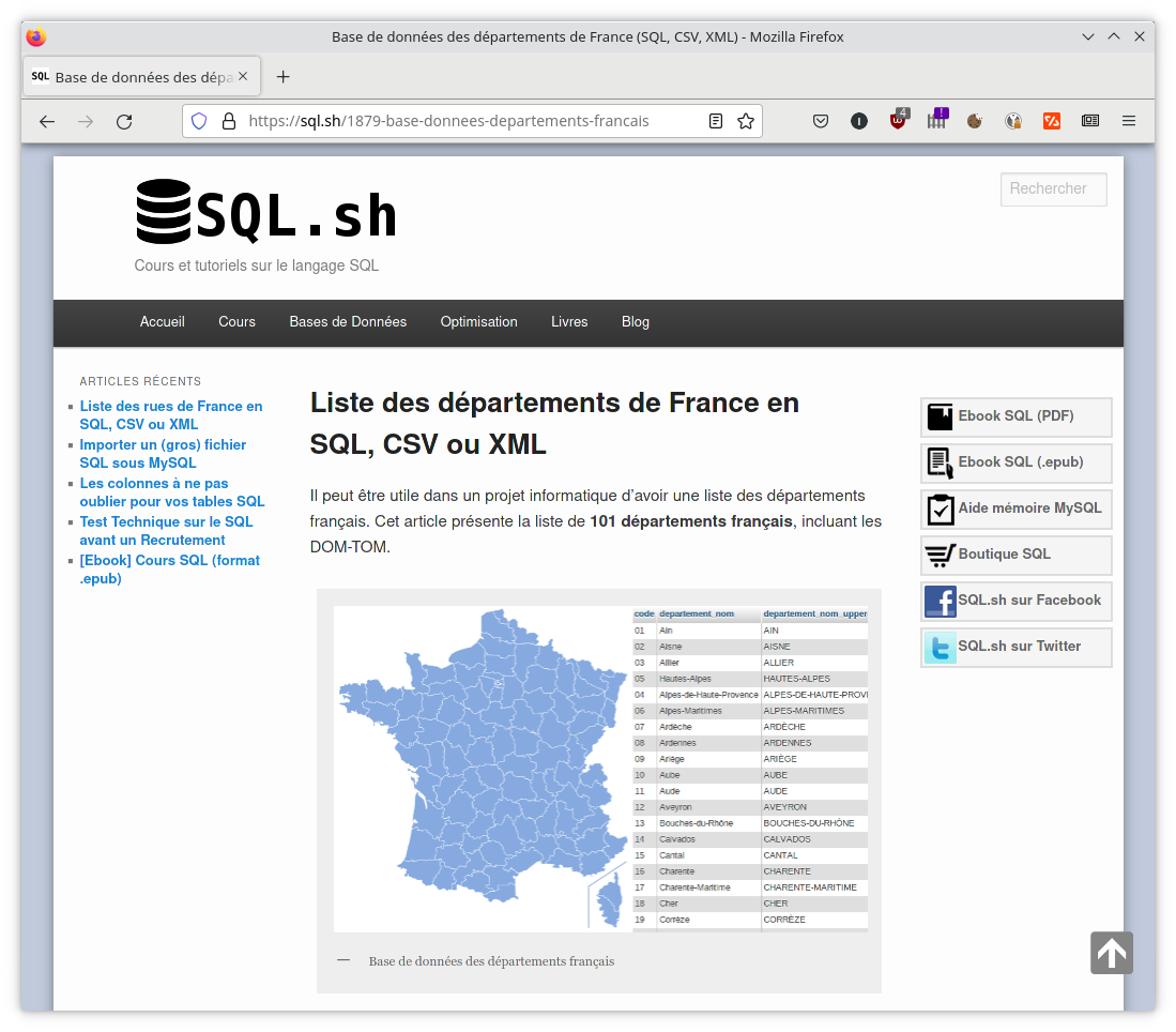 Liste des départements de France - SQL.sh